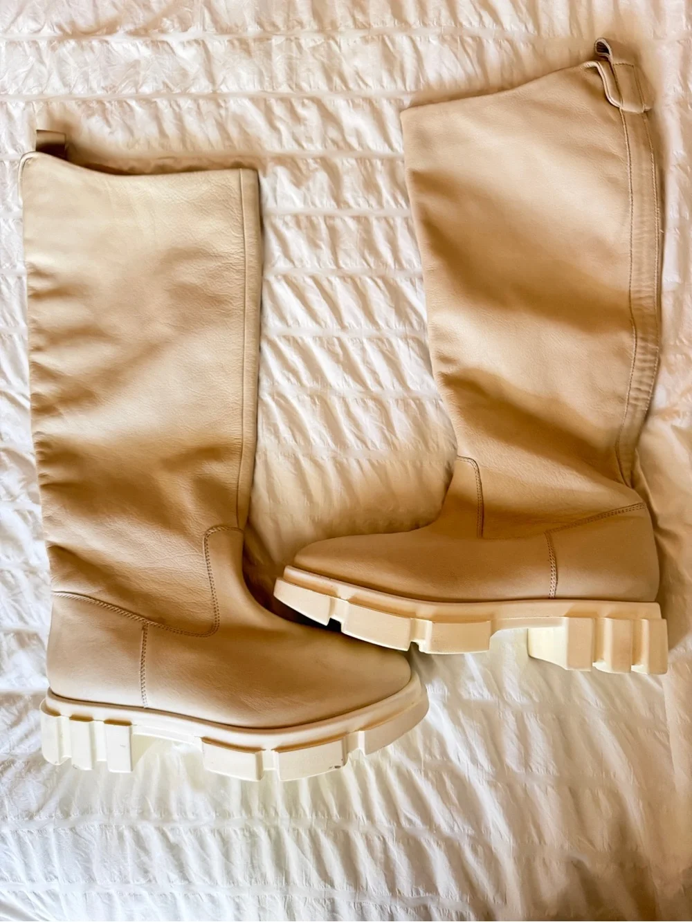 Free People Cream Knee-High Chunky Sole Boots